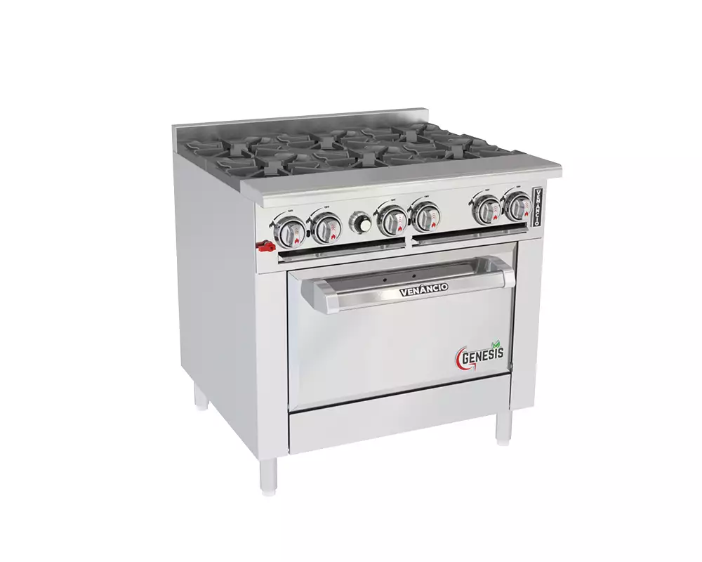 Fogão Profissional 6 Queimadores com Forno Standard – Venâncio Genesis 36” (Platibanda Baixa)